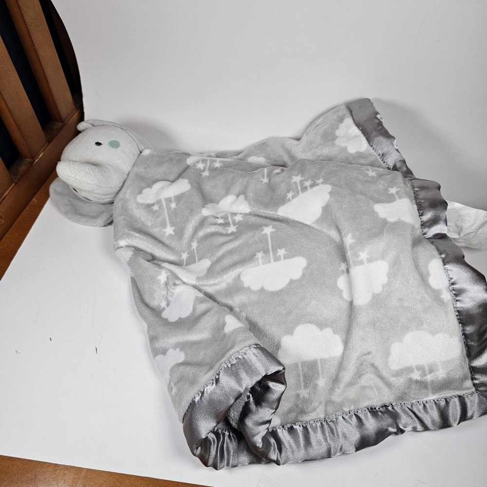 Parents Choice Walmart Gray Elephant Baby Lovey Security Blanket White Clouds XL